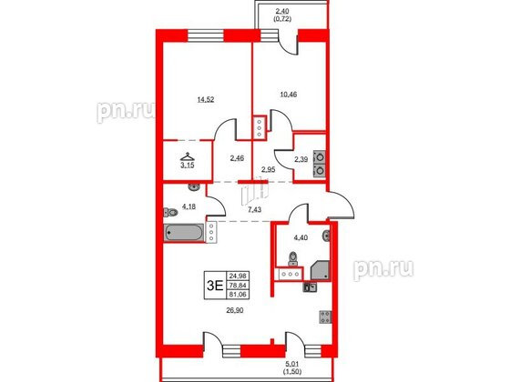 Квартира в ЖК ID Светлановский, 2 комнатная, 81.06 м², 12 этаж