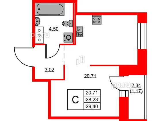 Квартира в ЖК ID Светлановский, студия, 29.4 м², 10 этаж