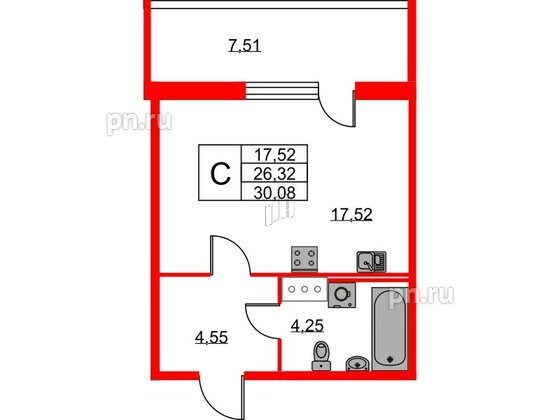 Квартира в ЖК Новоантропшино, студия, 30.08 м², 2 этаж