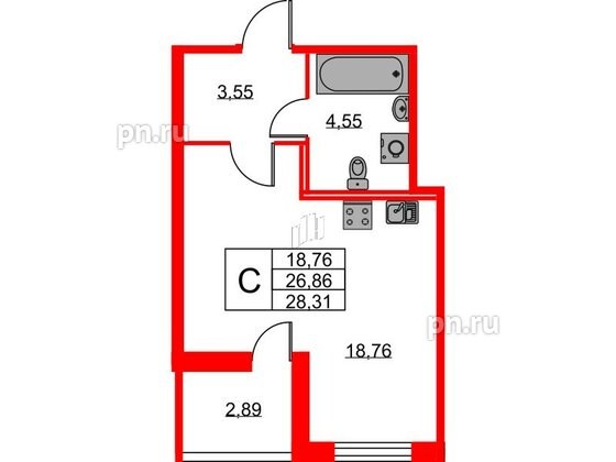 Квартира в ЖК Новоантропшино, студия, 28.31 м², 1 этаж