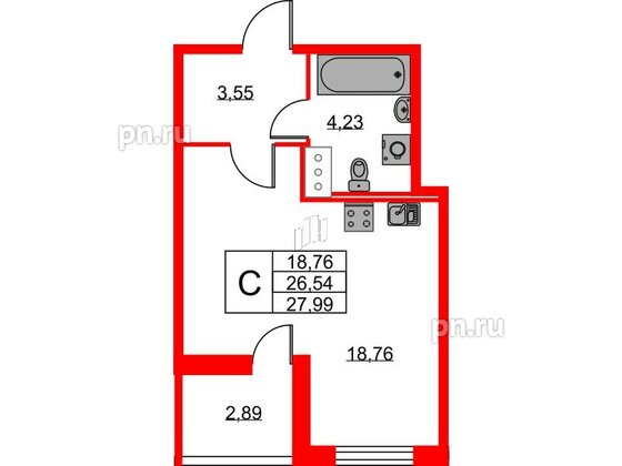 Квартира в ЖК Новоантропшино, студия, 27.99 м², 5 этаж