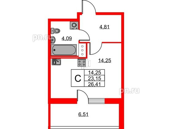 Квартира в ЖК Новоантропшино, студия, 26.41 м², 9 этаж