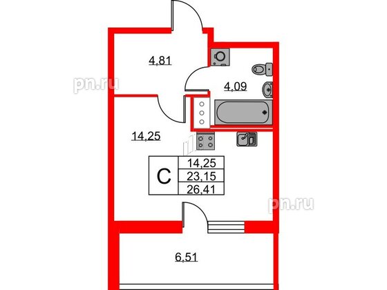 Квартира в ЖК Новоантропшино, студия, 26.41 м², 8 этаж