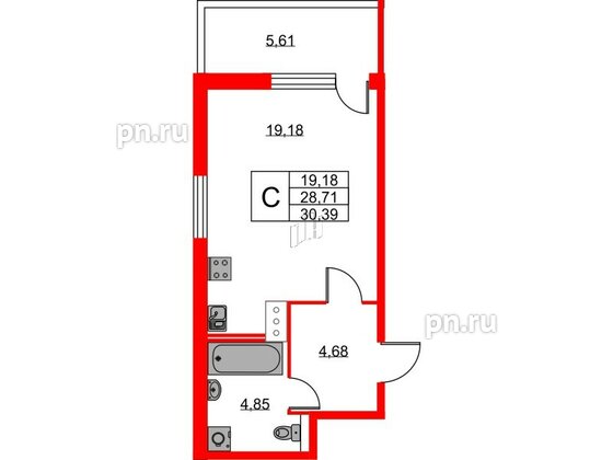 Квартира в ЖК Новоантропшино, студия, 30.39 м², 4 этаж