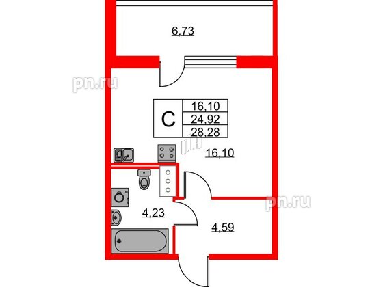 Квартира в ЖК Новоантропшино, студия, 28.28 м², 6 этаж