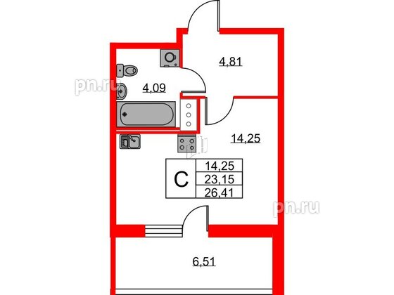 Квартира в ЖК Новоантропшино, студия, 26.41 м², 9 этаж