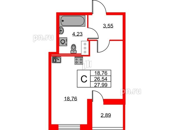 Квартира в ЖК Новоантропшино, студия, 27.99 м², 5 этаж