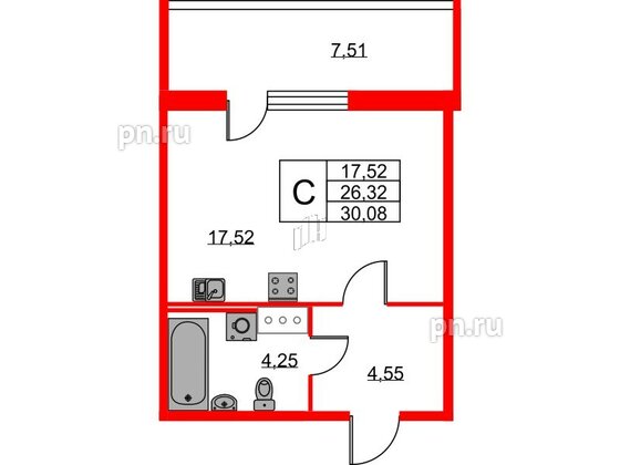 Квартира в ЖК Новоантропшино, студия, 30.08 м², 2 этаж