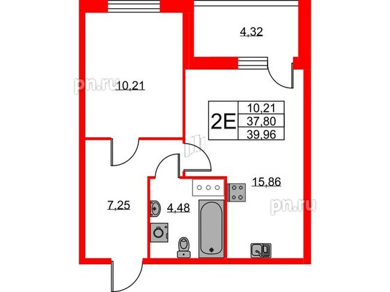 Квартира в ЖК Ново-Антропшино, 1 комнатная, 39.96 м², 6 этаж