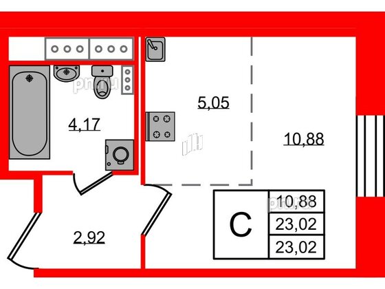 Квартира в ЖК Новое Колпино, студия, 23.02 м², 1 этаж