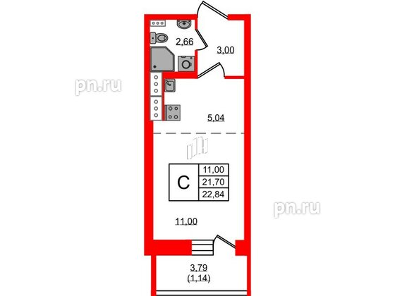 Квартира в ЖК Новое Колпино, студия, 22.84 м², 3 этаж