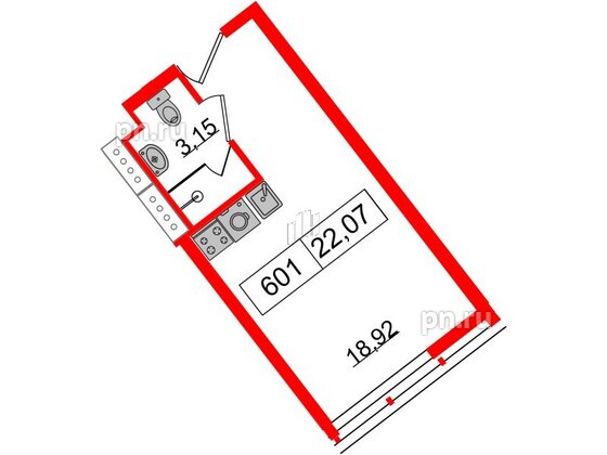 Апартаменты в ЖК Апарт-отель GloraX Заневский, студия, 21.1 м², 6 этаж