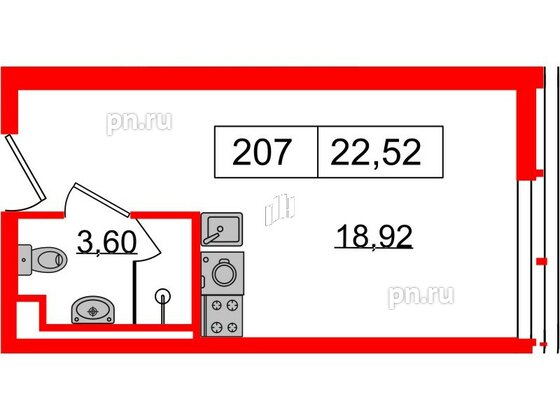 Апартаменты в ЖК Апарт-отель GloraX Заневский, студия, 21.1 м², 2 этаж