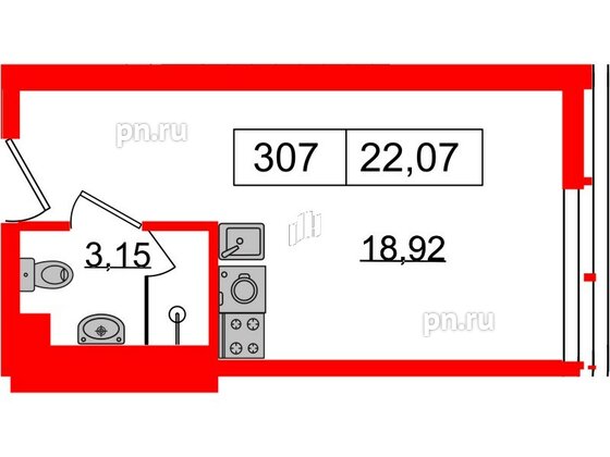 Апартаменты в ЖК Апарт-отель GloraX Заневский, студия, 21.1 м², 3 этаж