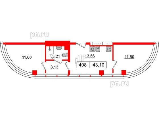 Апартаменты в ЖК Апарт-отель GloraX Заневский, 2 комнатные, 41 м², 4 этаж