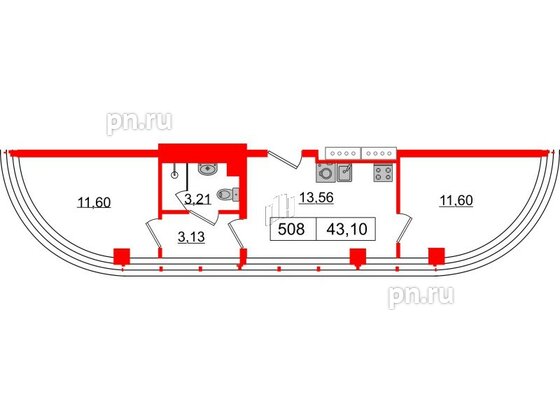 Апартаменты в ЖК Апарт-отель GloraX Заневский, 2 комнатные, 40.8 м², 5 этаж