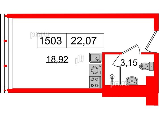 Апартаменты в ЖК Апарт-отель GloraX Заневский, студия, 22.07 м², 15 этаж