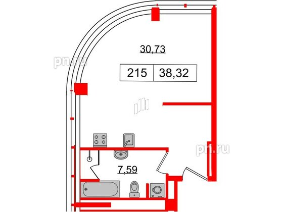 Апартаменты в ЖК Апарт-отель «GloraX Заневский», студия, 38.32 м², 2 этаж