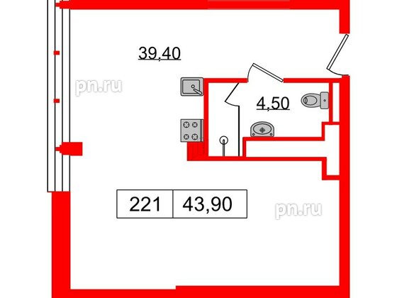 Апартаменты в ЖК Апарт-отель «GloraX Заневский», студия, 43.9 м², 2 этаж