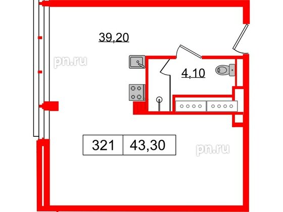 Апартаменты в ЖК Апарт-отель «GloraX Заневский», студия, 43.3 м², 3 этаж