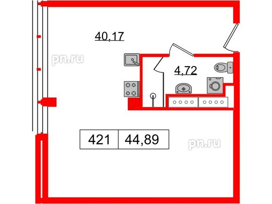 Апартаменты в ЖК Апарт-отель «GloraX Заневский», студия, 44.89 м², 4 этаж