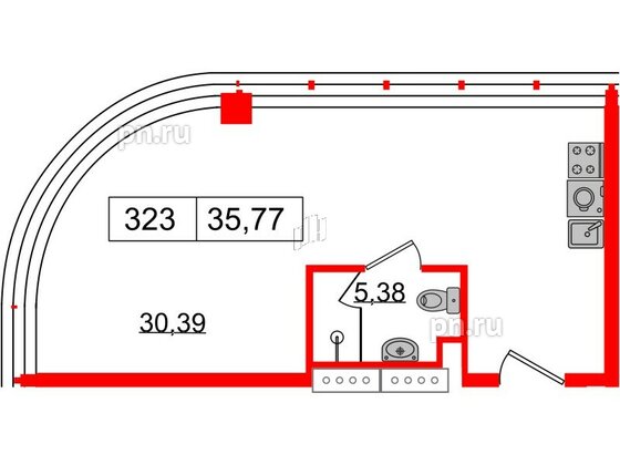 Апартаменты в ЖК Апарт-отель «GloraX Заневский», студия, 35.77 м², 3 этаж