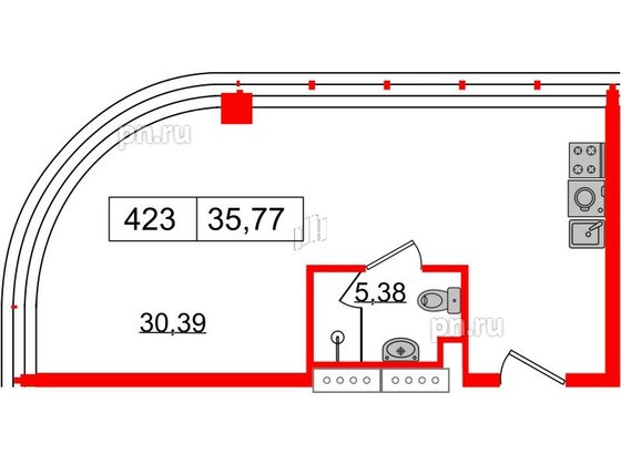 Апартаменты в ЖК Апарт-отель GloraX Заневский, студия, 35.77 м², 4 этаж