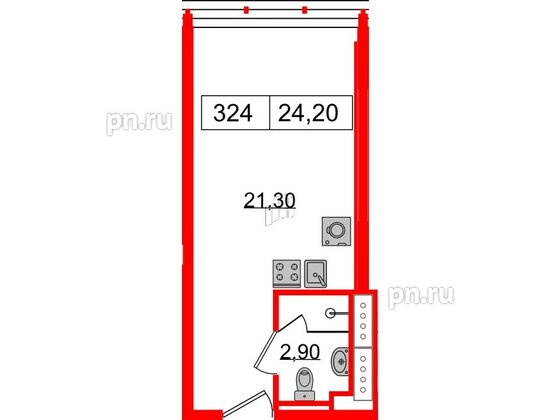 Апартаменты в ЖК Апарт-отель GloraX Заневский, студия, 24.2 м², 3 этаж