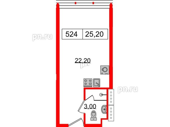 Апартаменты в ЖК Апарт-отель «GloraX Заневский», студия, 25.2 м², 5 этаж