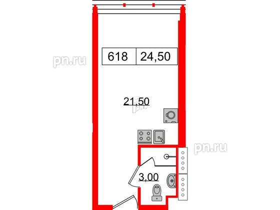 Апартаменты в ЖК Апарт-отель «GloraX Заневский», студия, 24.5 м², 6 этаж