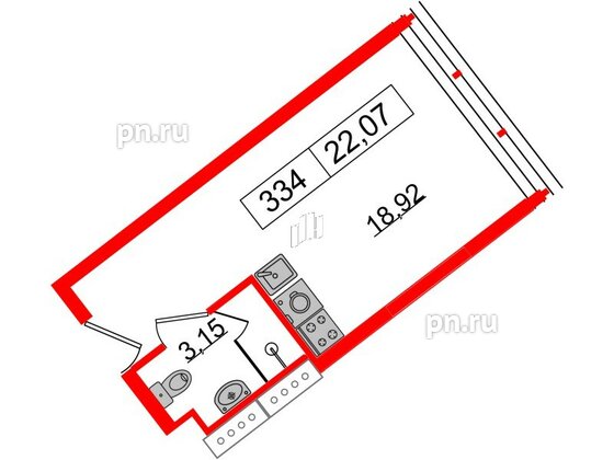 Апартаменты в ЖК Апарт-отель GloraX Заневский, студия, 21.2 м², 3 этаж