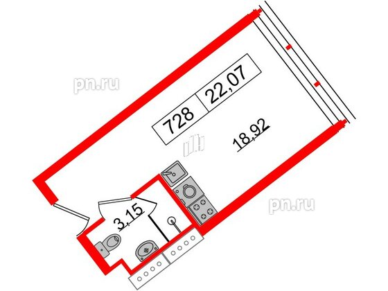 Апартаменты в ЖК Апарт-отель GloraX Заневский, студия, 21.1 м², 7 этаж