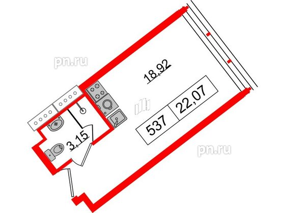 Апартаменты в ЖК Апарт-отель GloraX Заневский, студия, 20.9 м², 5 этаж