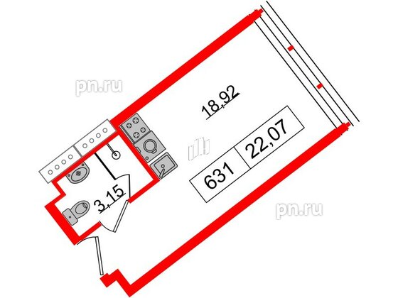 Апартаменты в ЖК Апарт-отель GloraX Заневский, студия, 20.9 м², 6 этаж