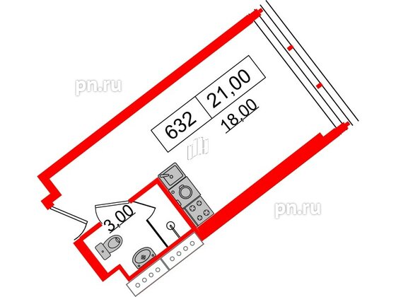 Апартаменты в ЖК Апарт-отель GloraX Заневский, студия, 21 м², 6 этаж