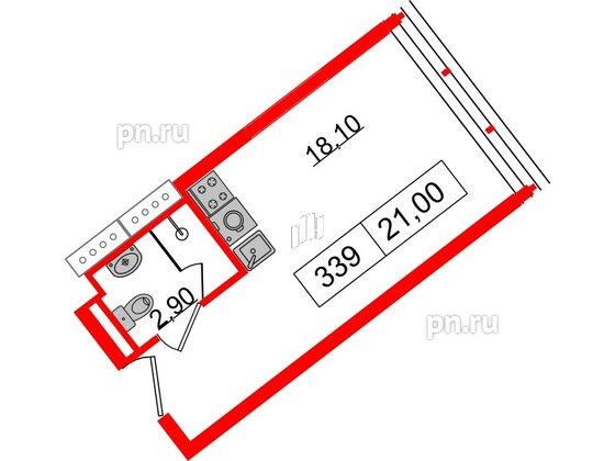 Апартаменты в ЖК Апарт-отель GloraX Заневский, студия, 21 м², 3 этаж