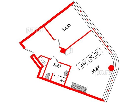 Апартаменты в ЖК Апарт-отель «GloraX Заневский», 1 комнатные, 52.25 м², 3 этаж