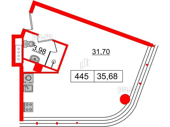 Апартаменты в ЖК Апарт-отель «GloraX Заневский», студия, 35.68 м², 4 этаж