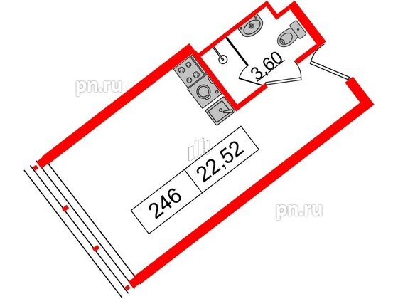 Апартаменты в ЖК Апарт-отель GloraX Заневский, студия, 21.1 м², 2 этаж