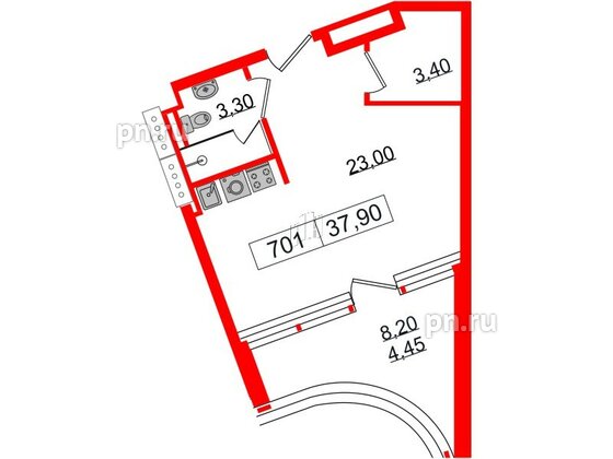 Апартаменты в ЖК Апарт-отель GloraX Заневский, студия, 37.9 м², 7 этаж