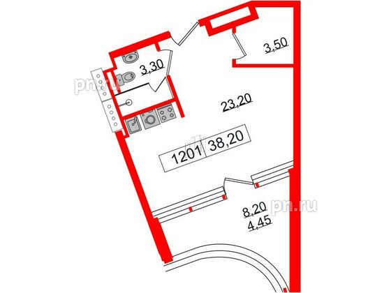 Апартаменты в ЖК Апарт-отель GloraX Заневский, студия, 38.2 м², 12 этаж