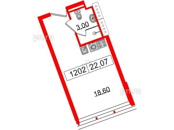 Апартаменты в ЖК Апарт-отель GloraX Заневский, студия, 22.07 м², 12 этаж