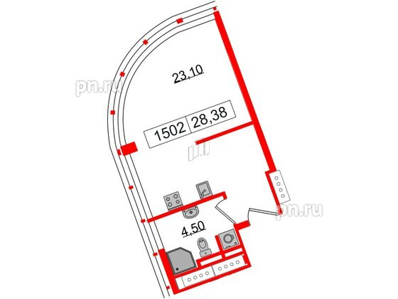 Апартаменты в ЖК Апарт-отель GloraX Заневский, студия, 28.38 м², 15 этаж