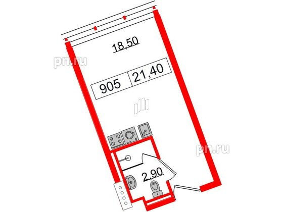 Апартаменты в ЖК Апарт-отель GloraX Заневский, студия, 21.4 м², 9 этаж