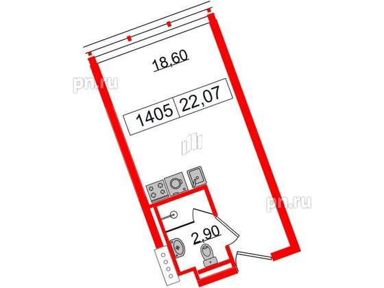 Апартаменты в ЖК Апарт-отель GloraX Заневский, студия, 22.07 м², 14 этаж