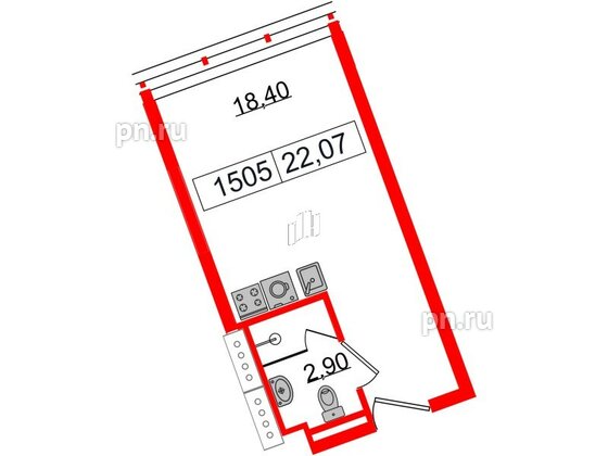 Апартаменты в ЖК Апарт-отель GloraX Заневский, студия, 22.07 м², 15 этаж