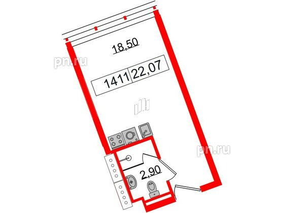 Апартаменты в ЖК Апарт-отель GloraX Заневский, студия, 22.07 м², 14 этаж