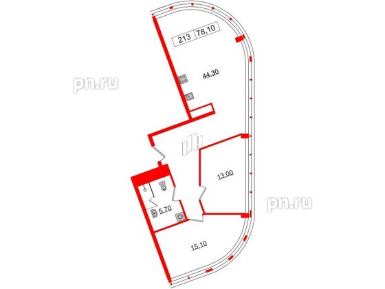 Апартаменты в ЖК Апарт-отель GloraX Заневский, 2 комнатные, 78.1 м², 2 этаж