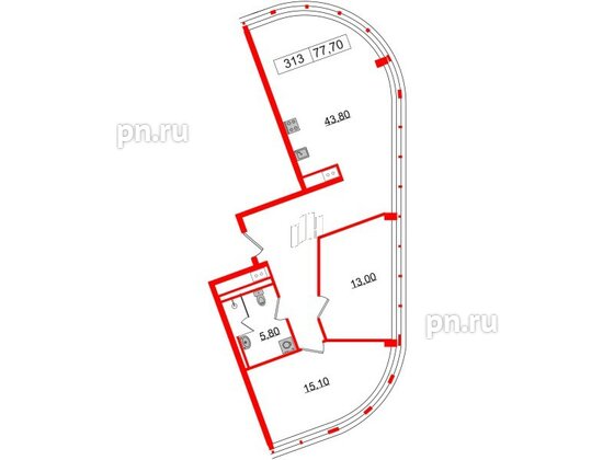 Апартаменты в ЖК Апарт-отель GloraX Заневский, 2 комнатные, 77.7 м², 3 этаж