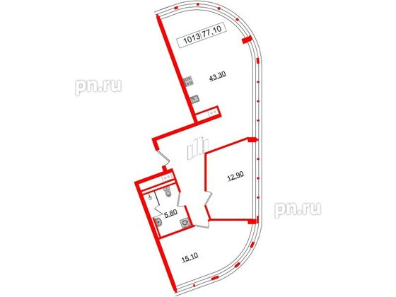 Апартаменты в ЖК Апарт-отель GloraX Заневский, 2 комнатные, 77.1 м², 10 этаж